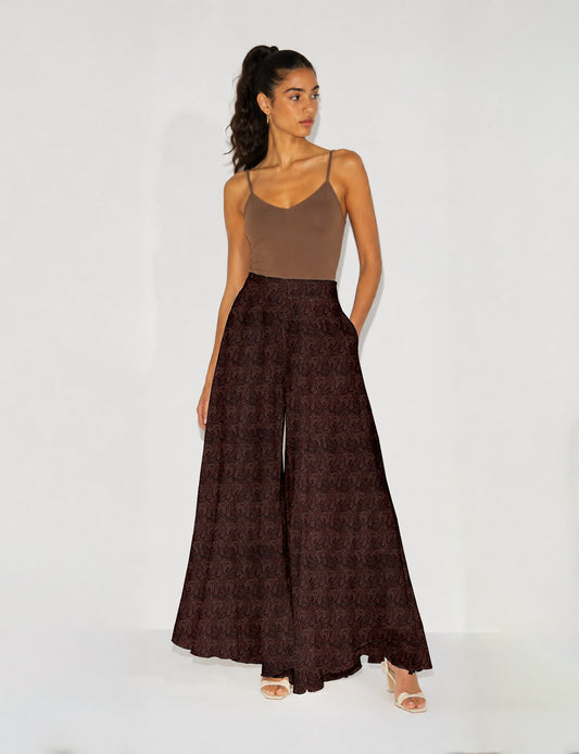Wide Leg Palazzo Trousers - Red Paisley
