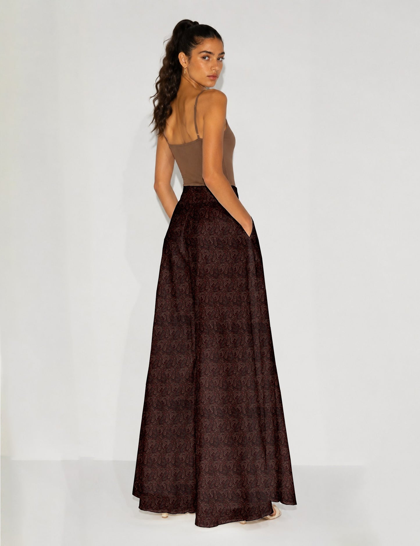 Wide Leg Palazzo Trousers - Red Paisley