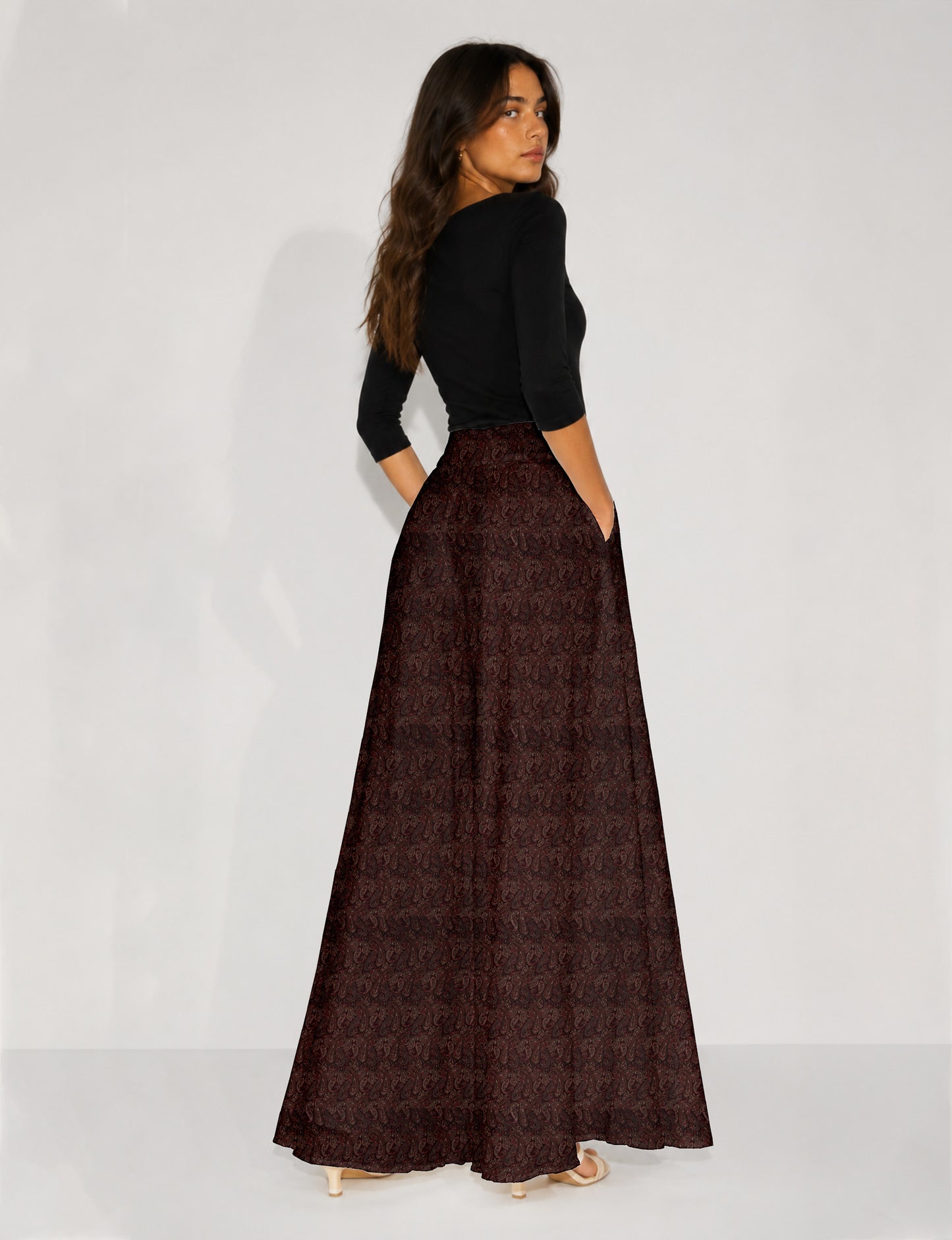 Wide Leg Palazzo Trousers - Red Paisley