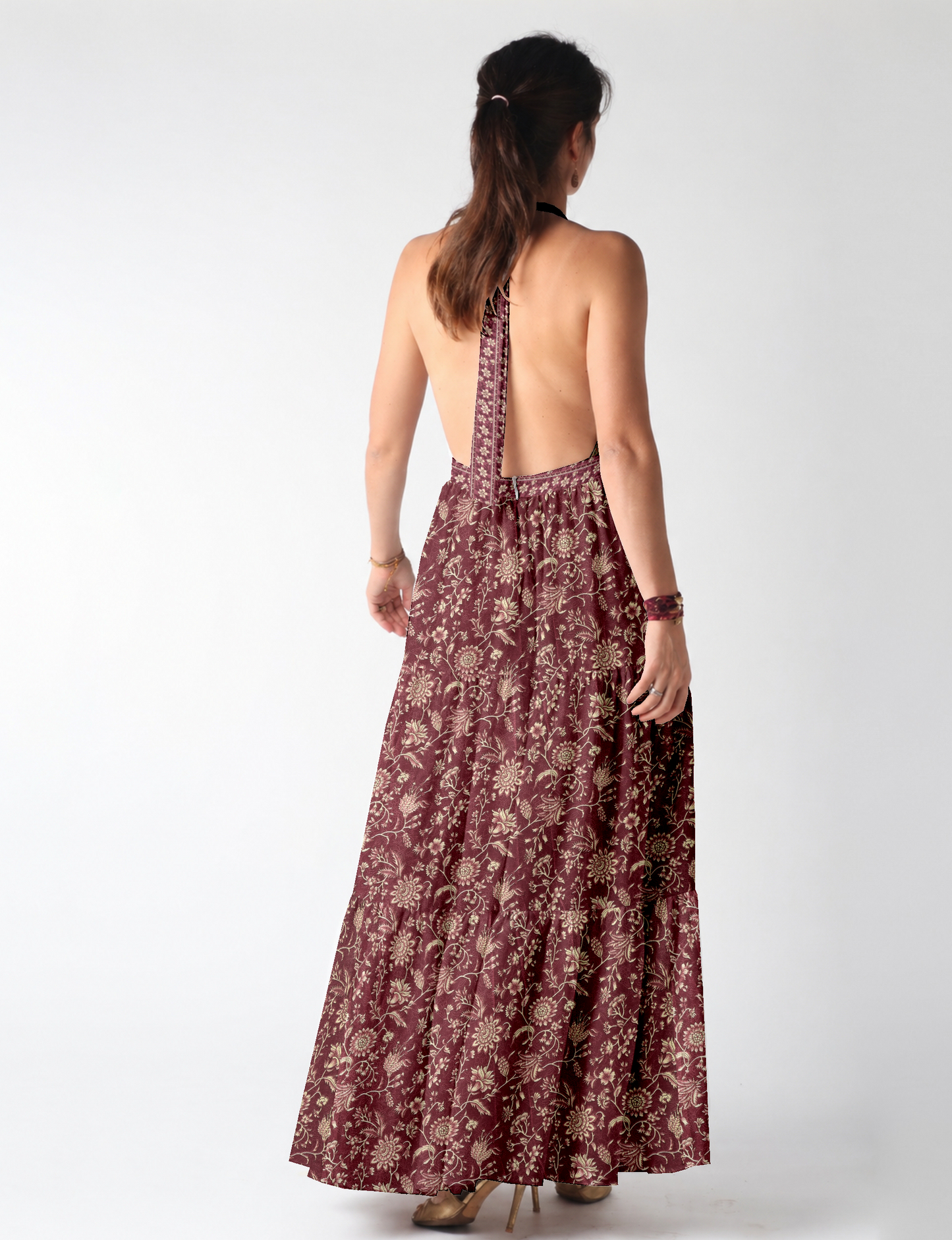 Flowy maxi tiered dress for vacations, brunch, and evening wear