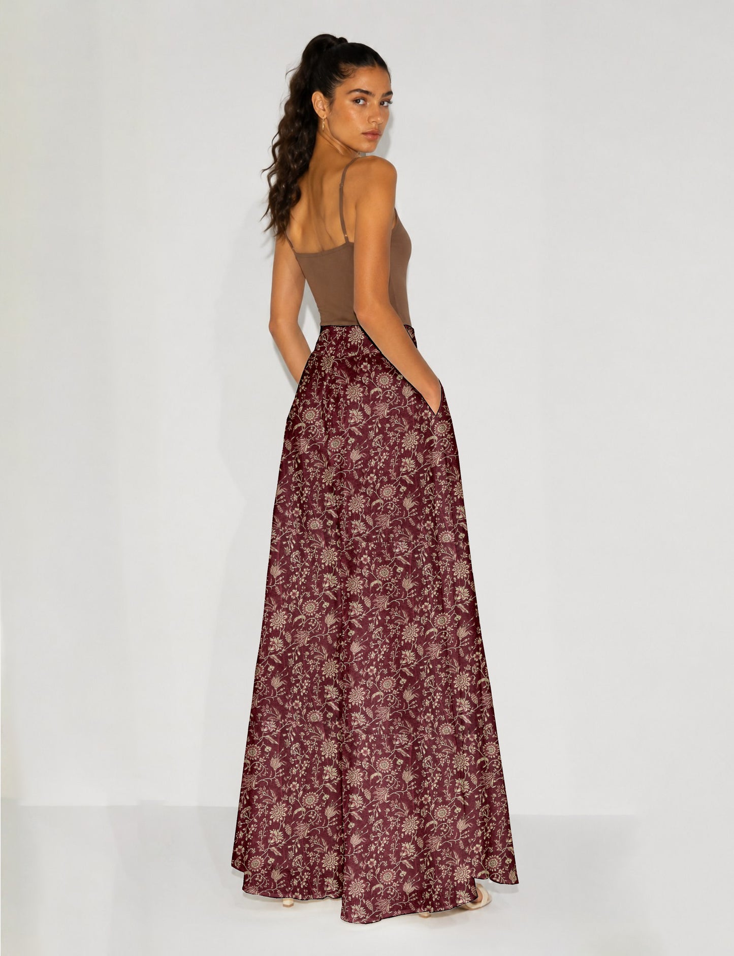 Wide Leg Palazzo Trousers - Red Tropical