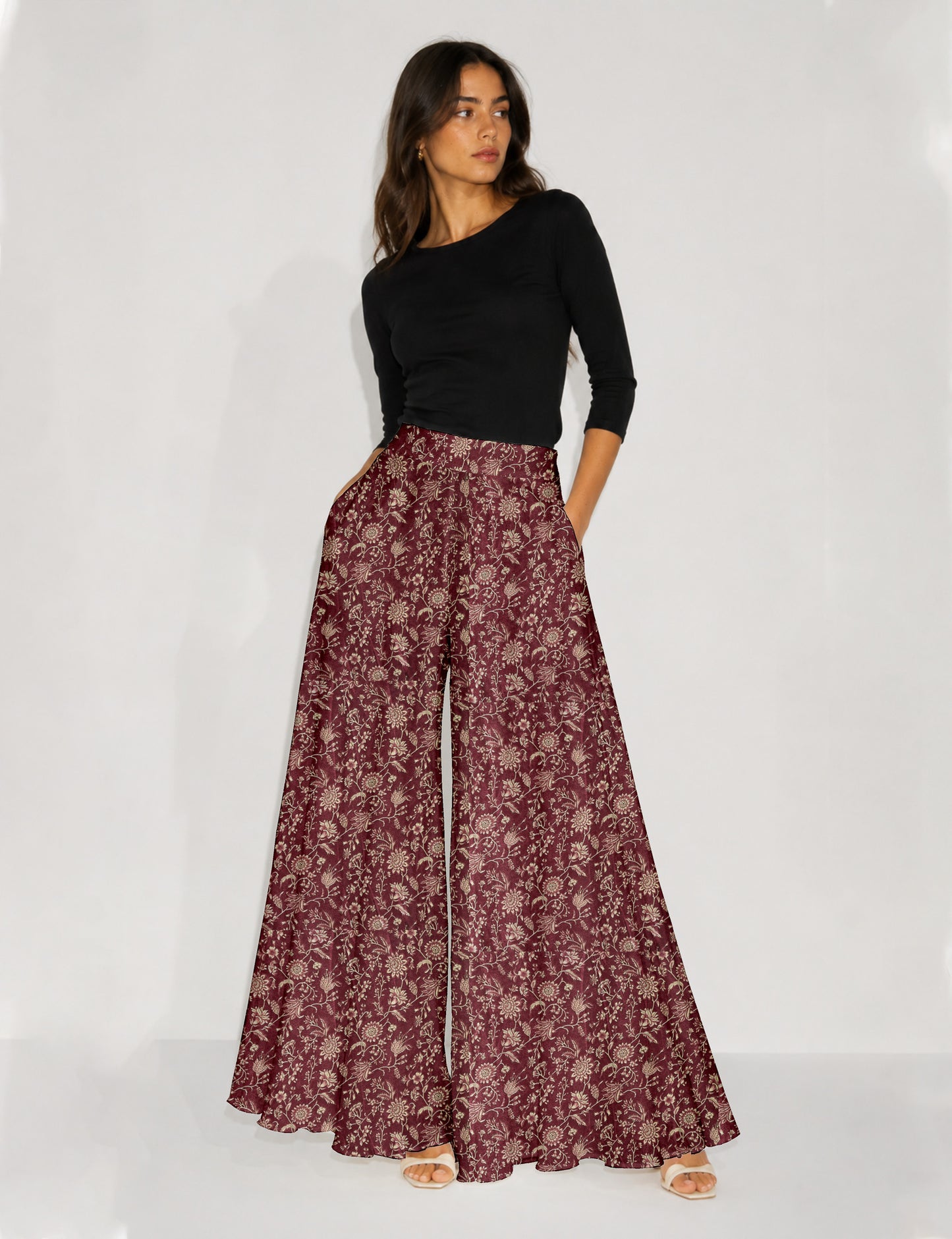 Wide Leg Palazzo Trousers - Red Tropical