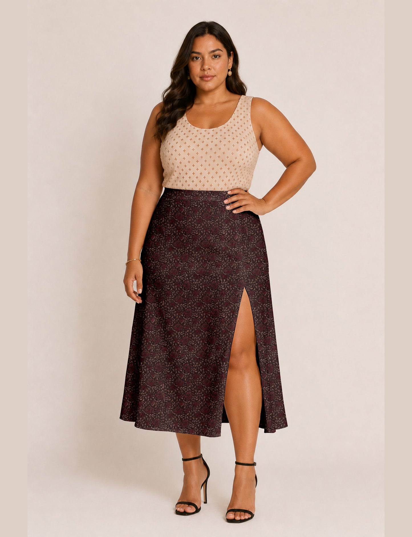 A line skirt with slit - Red Tropical