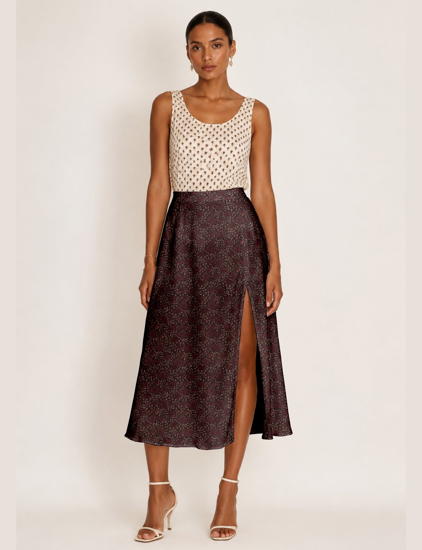 A line skirt with slit - Red Tropical