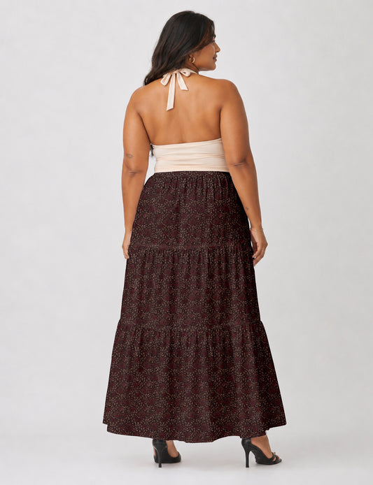 Midi Tiered Skirt - Red Tropical