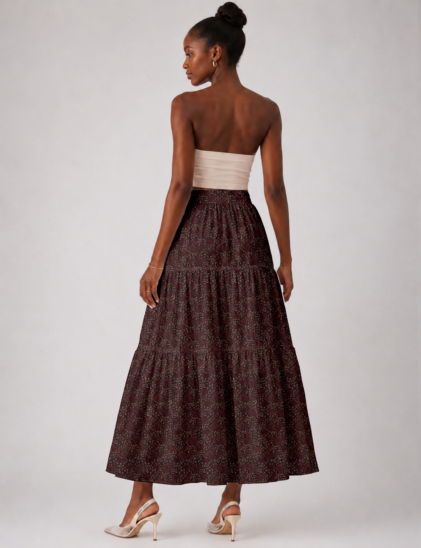 Midi Tiered Skirt - Red Tropical