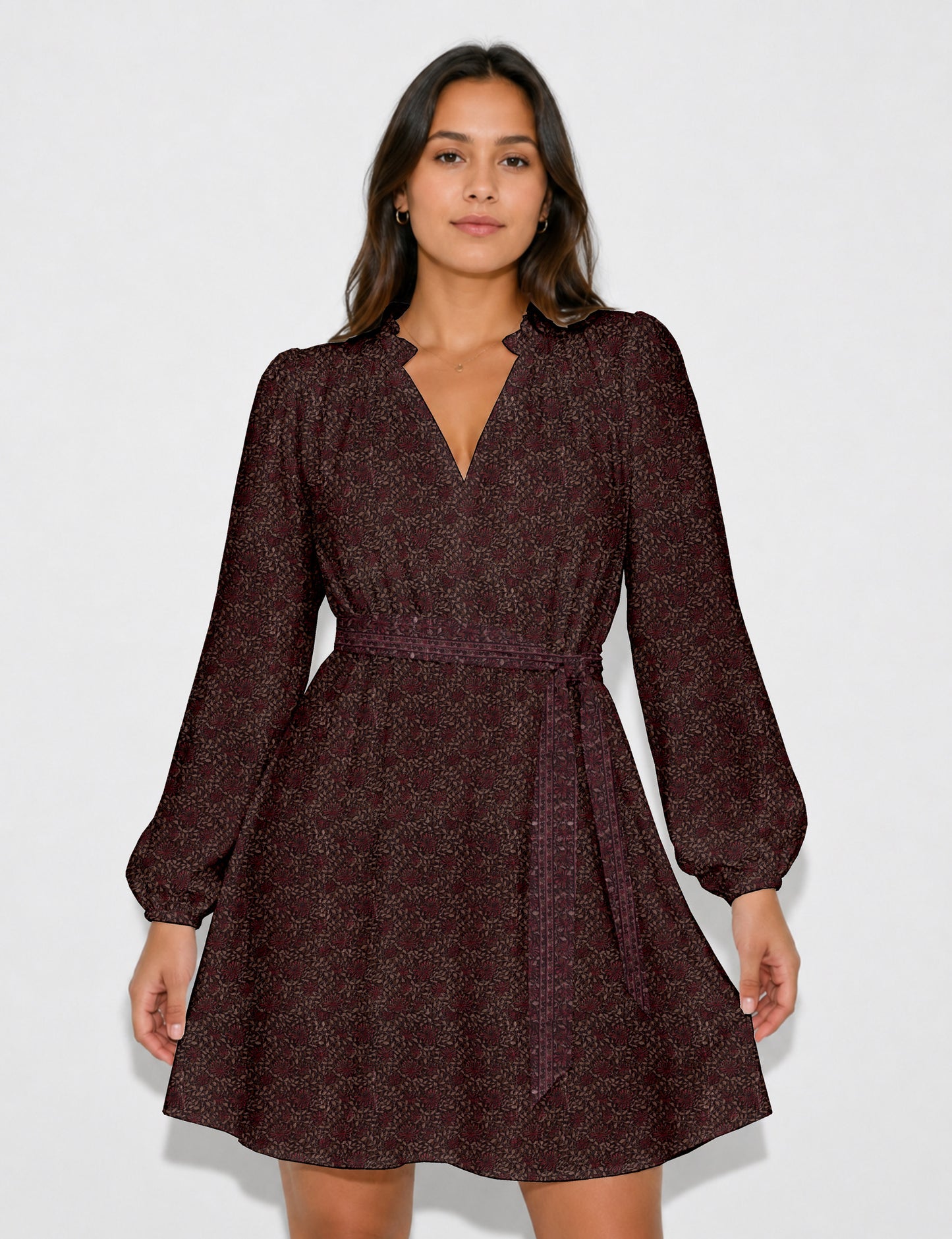 Swing dress with belt - Red Tropical