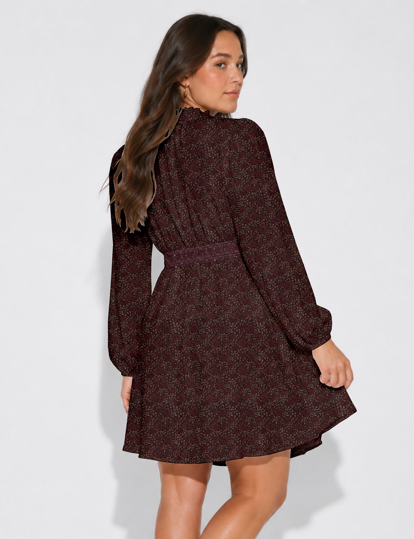 Swing dress with belt - Red Tropical