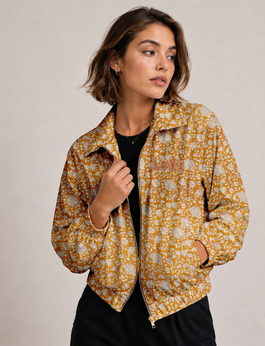 GOLD LOVE BOMBER JACKET - Orange Floral