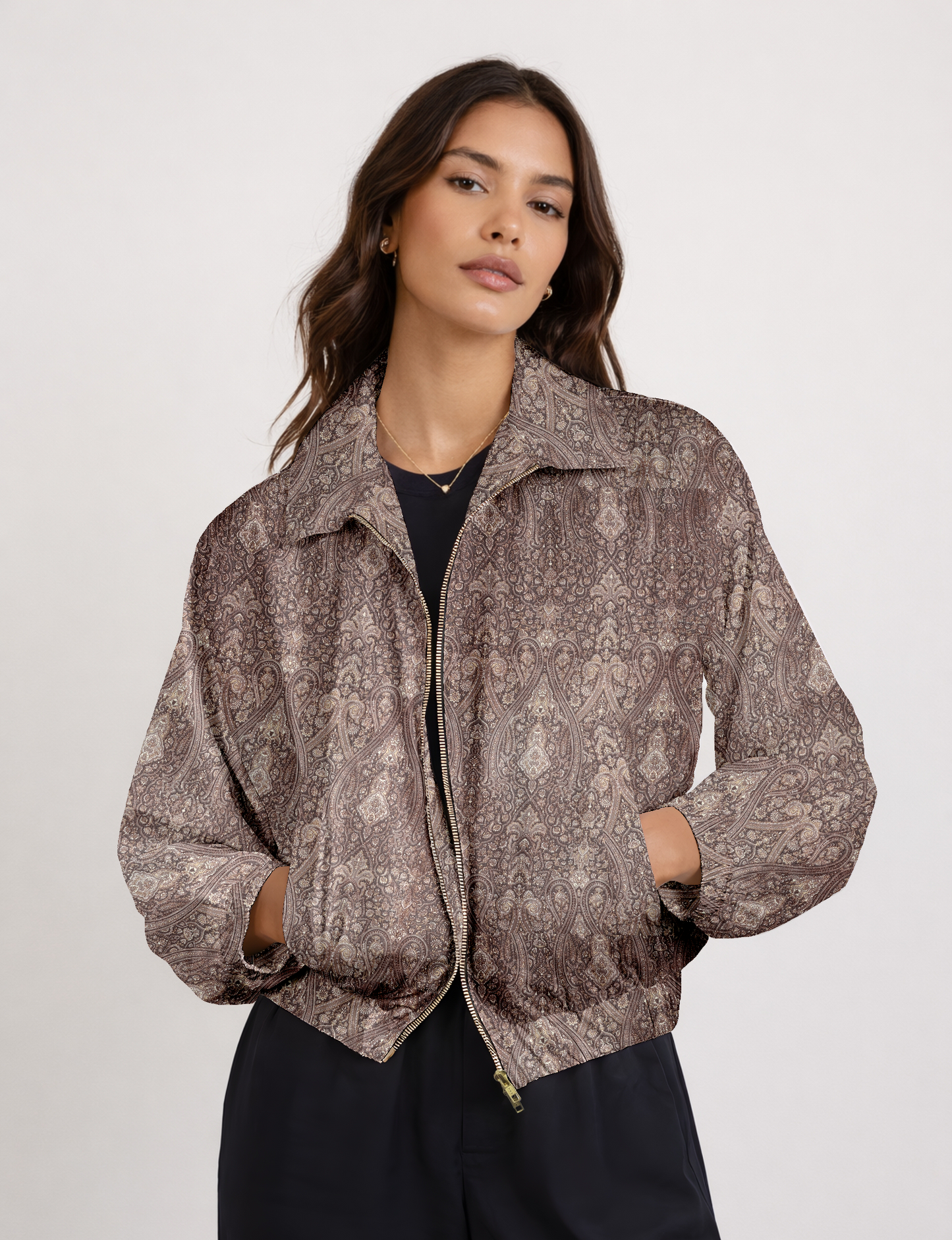 Bomber Jacket - Brown Indian Ethnic