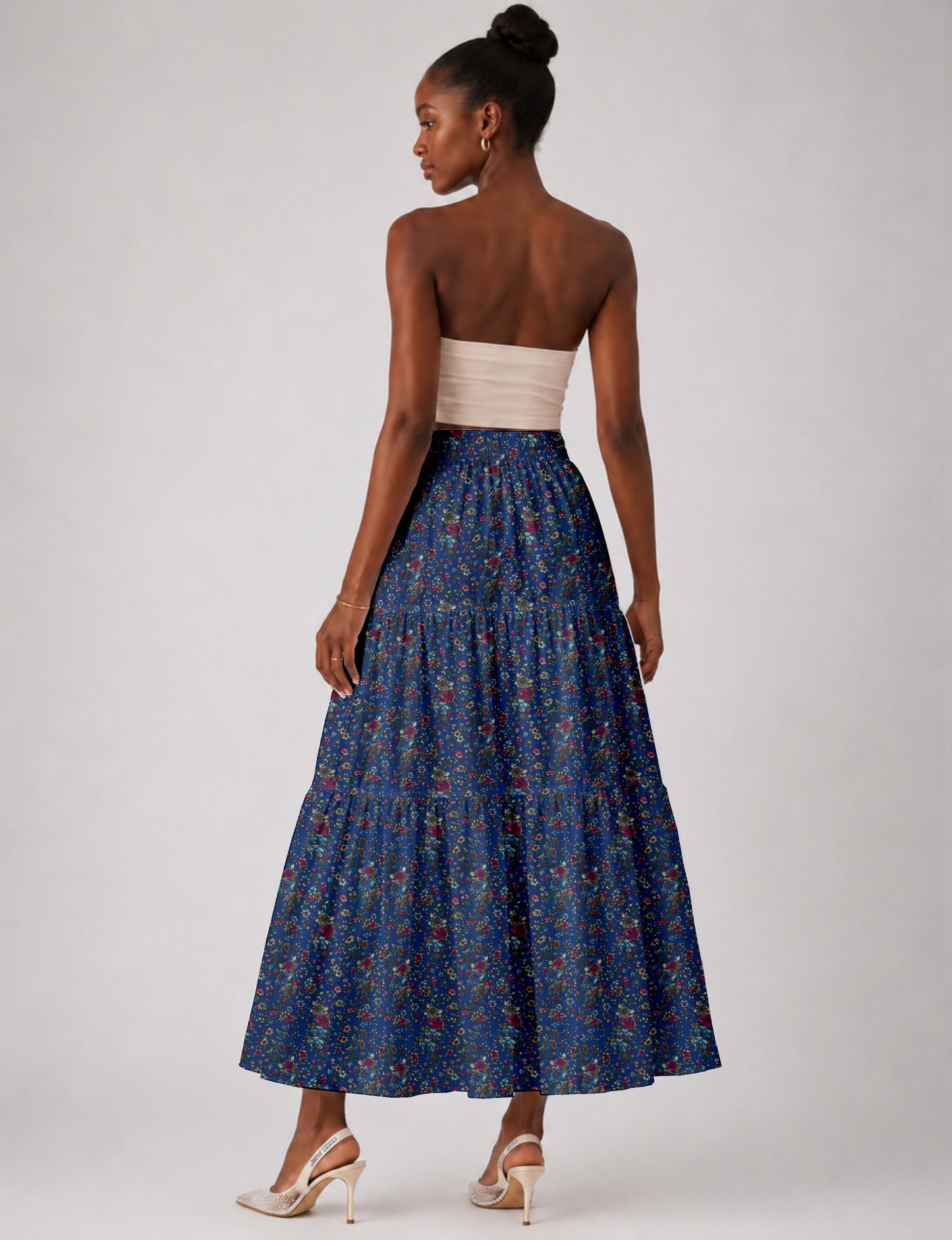 Midi tiered skirt - Grey Tropical