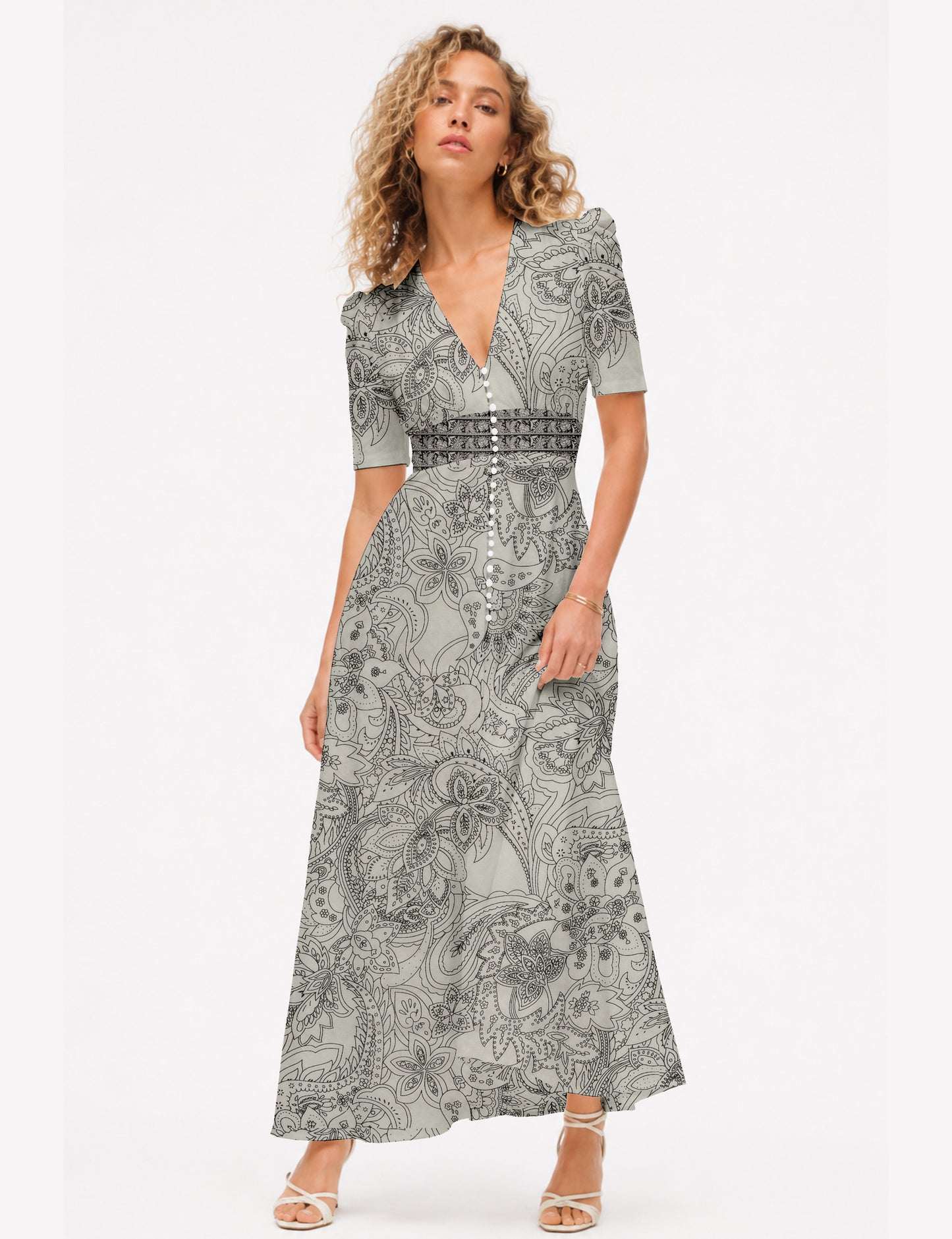 Maxi romantic dress - White Paisley