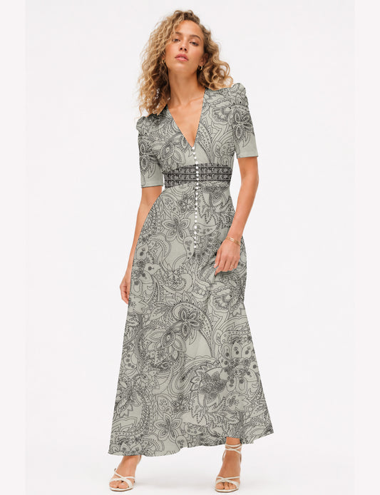 Maxi romantic dress - White Paisley