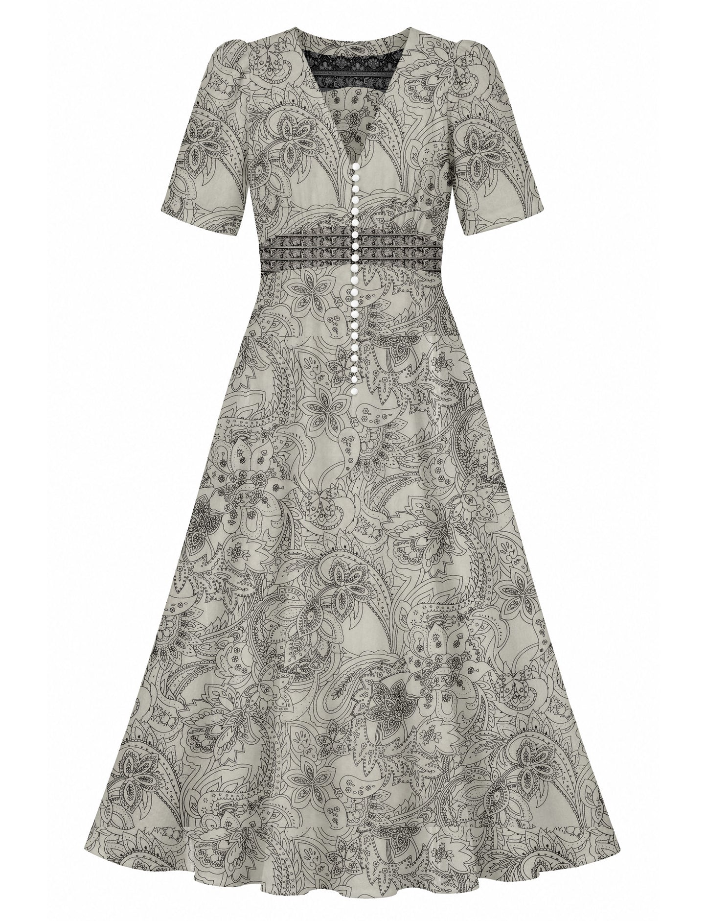 Maxi romantic dress - White Paisley
