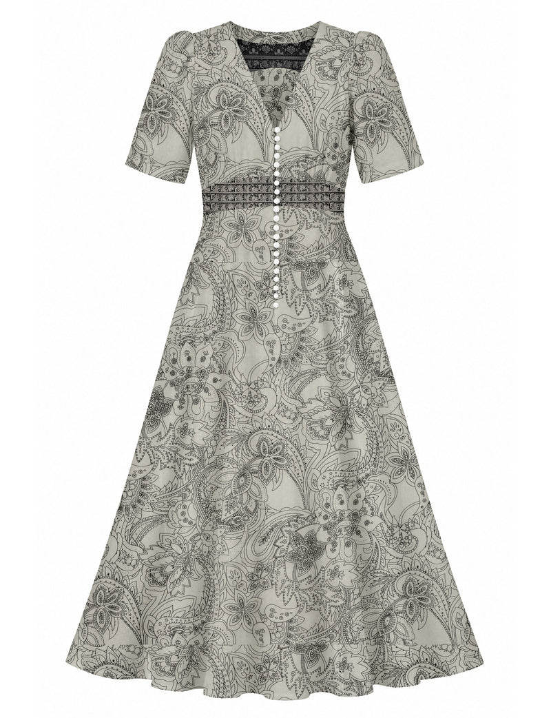 Robe maxi romantique - Blanc Paisley