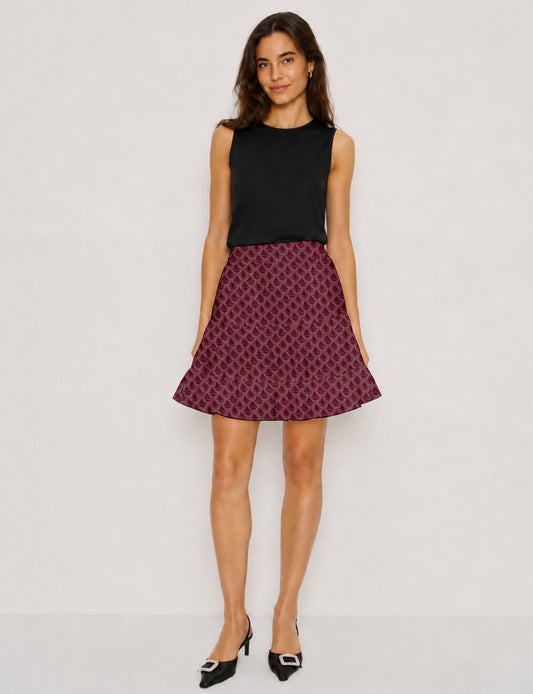 Short tiered skirt - Pink Leaves
