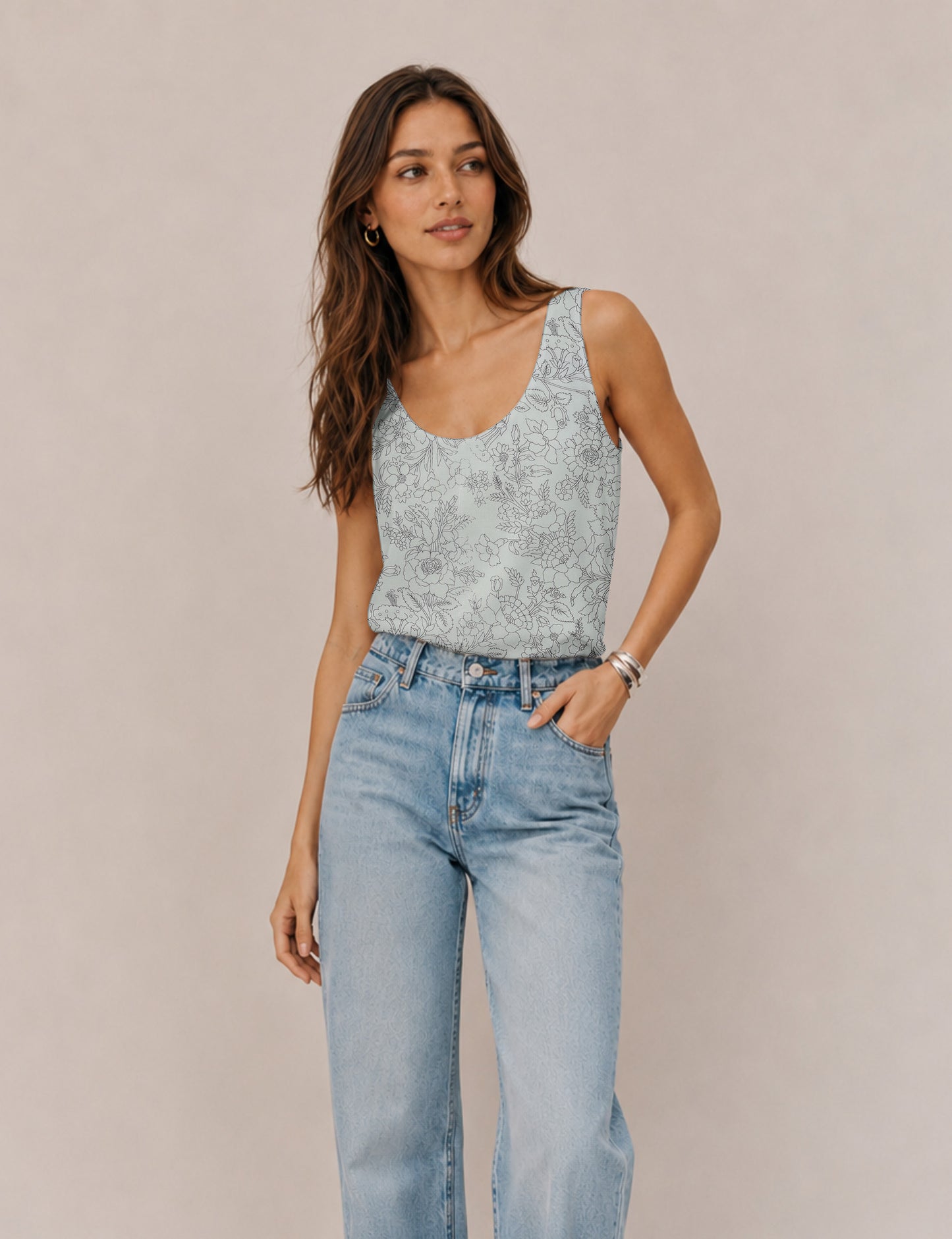 Sleeveless blouse - White Floral