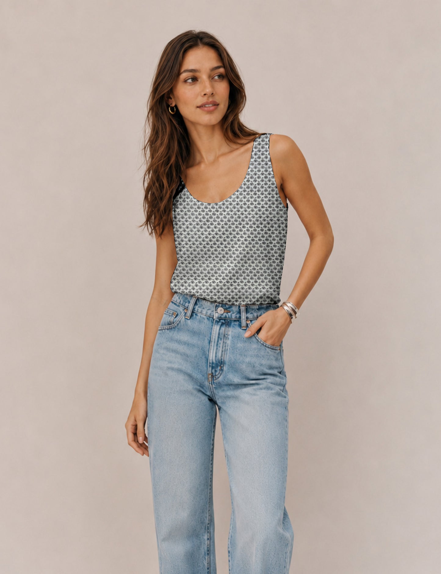 Sleeveless blouse - White Floral