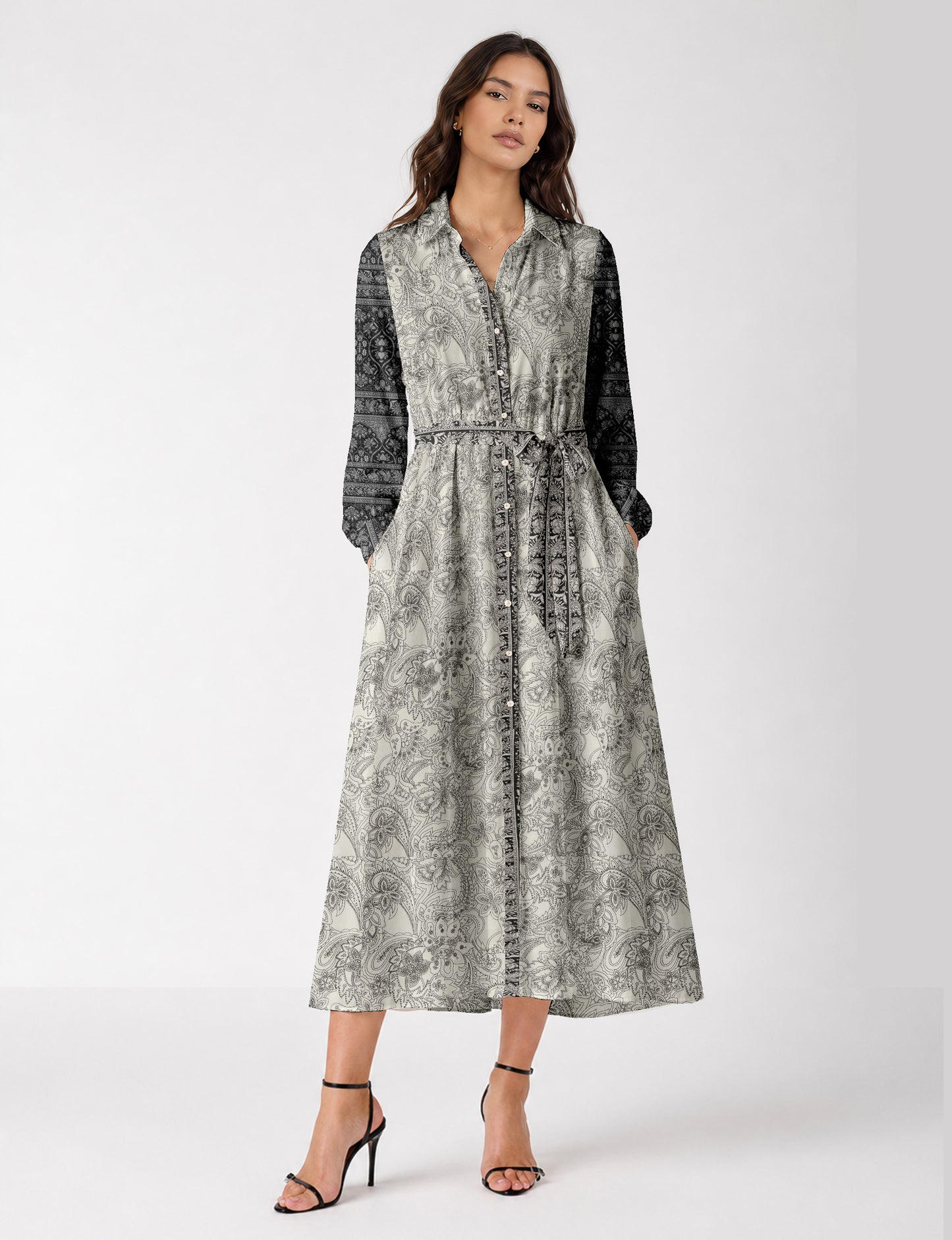 Long shirt dress - White Paisley