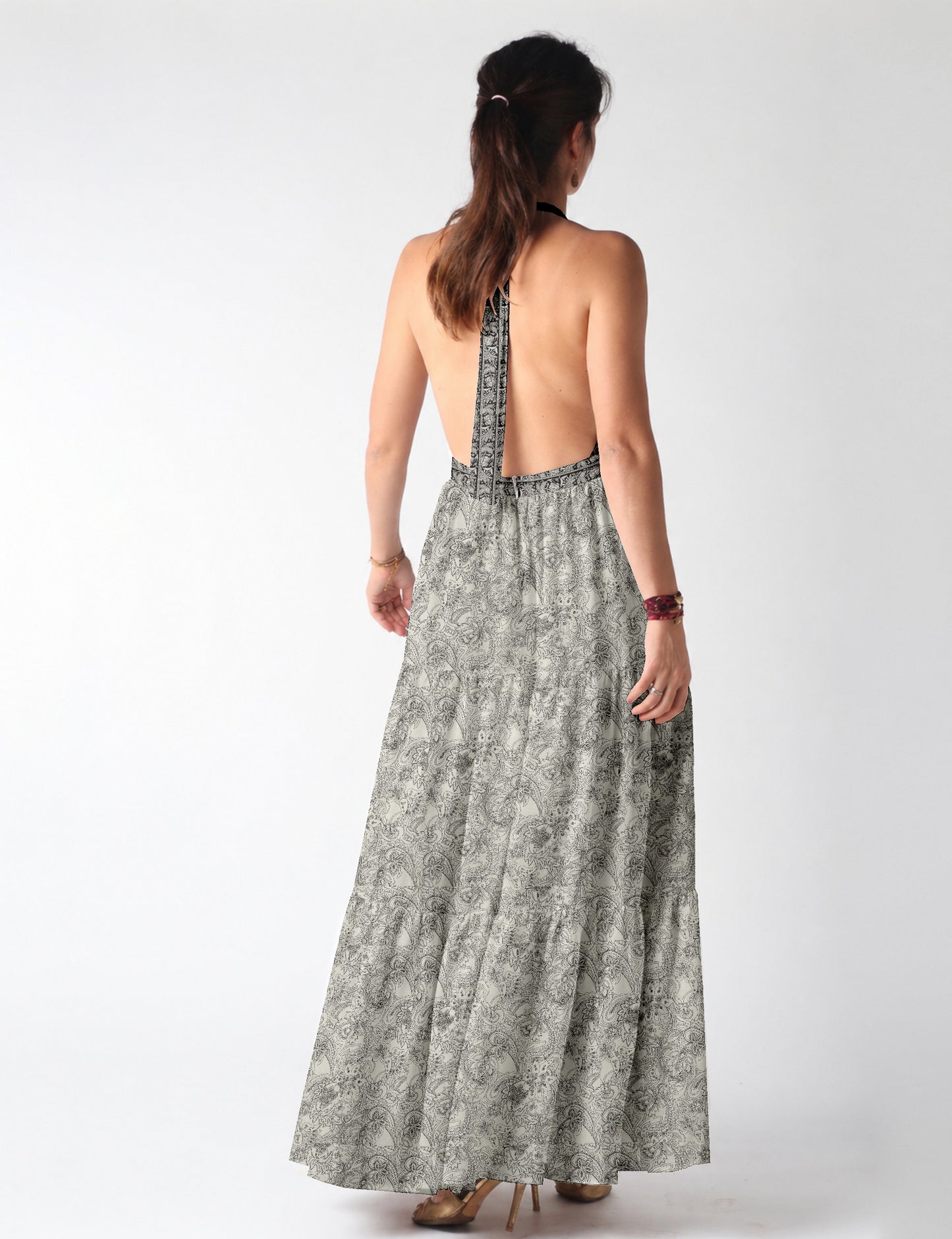 Flowy maxi tiered dress for vacations, brunch, and evening wear