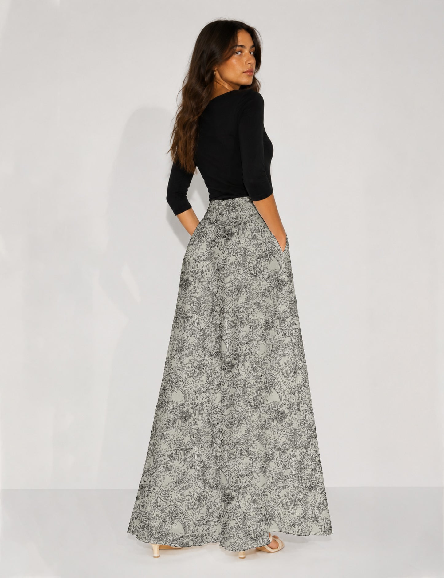 Wide Leg Palazzo Trousers - White Paisley