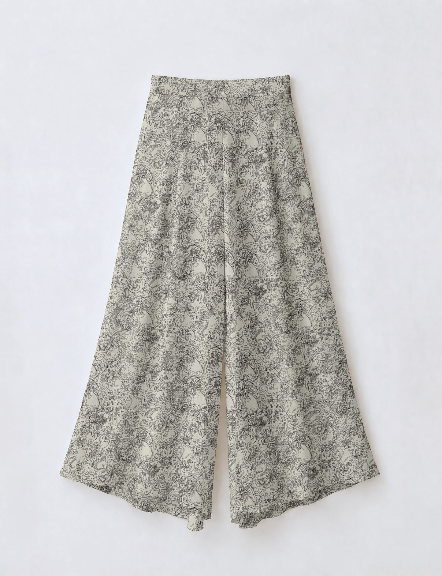 Wide Leg Palazzo Trousers - White Paisley