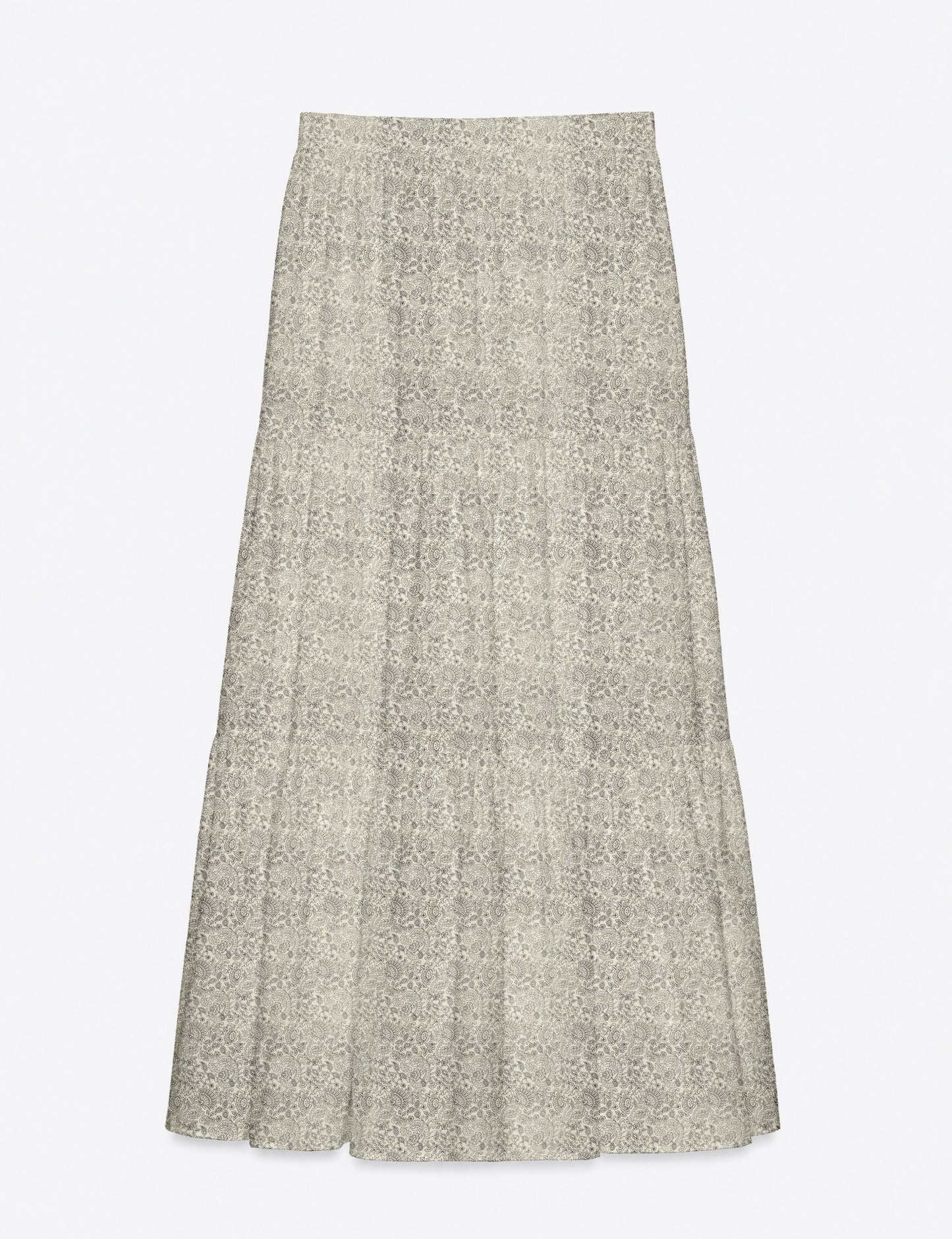 Midi Tiered Skirt - White Tropical