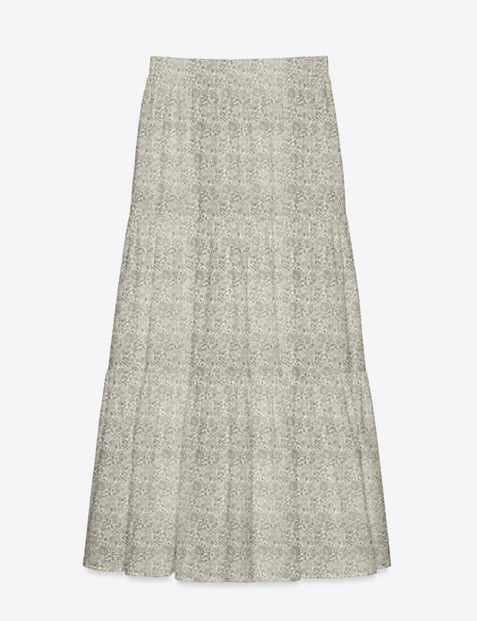 Midi Tiered Skirt - White Tropical