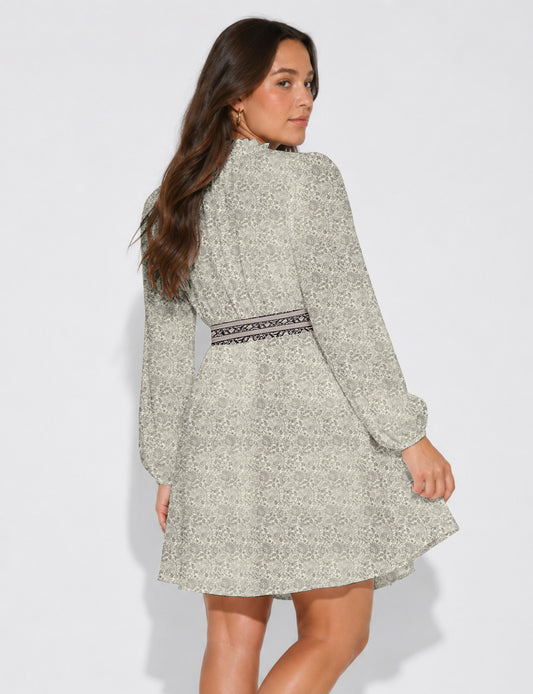 Swing dress with belt - White Tropical