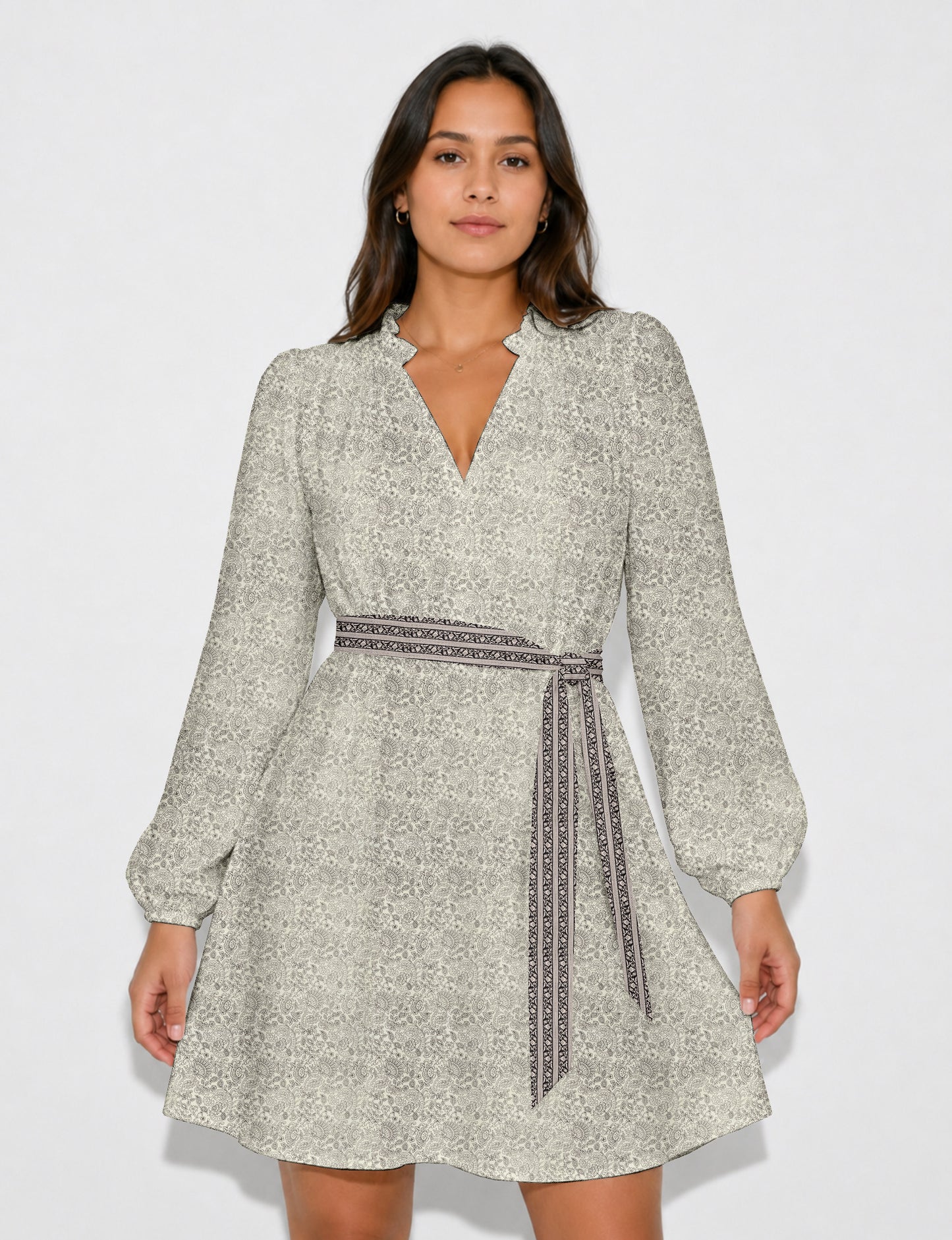 Swing dress with belt - White Tropical