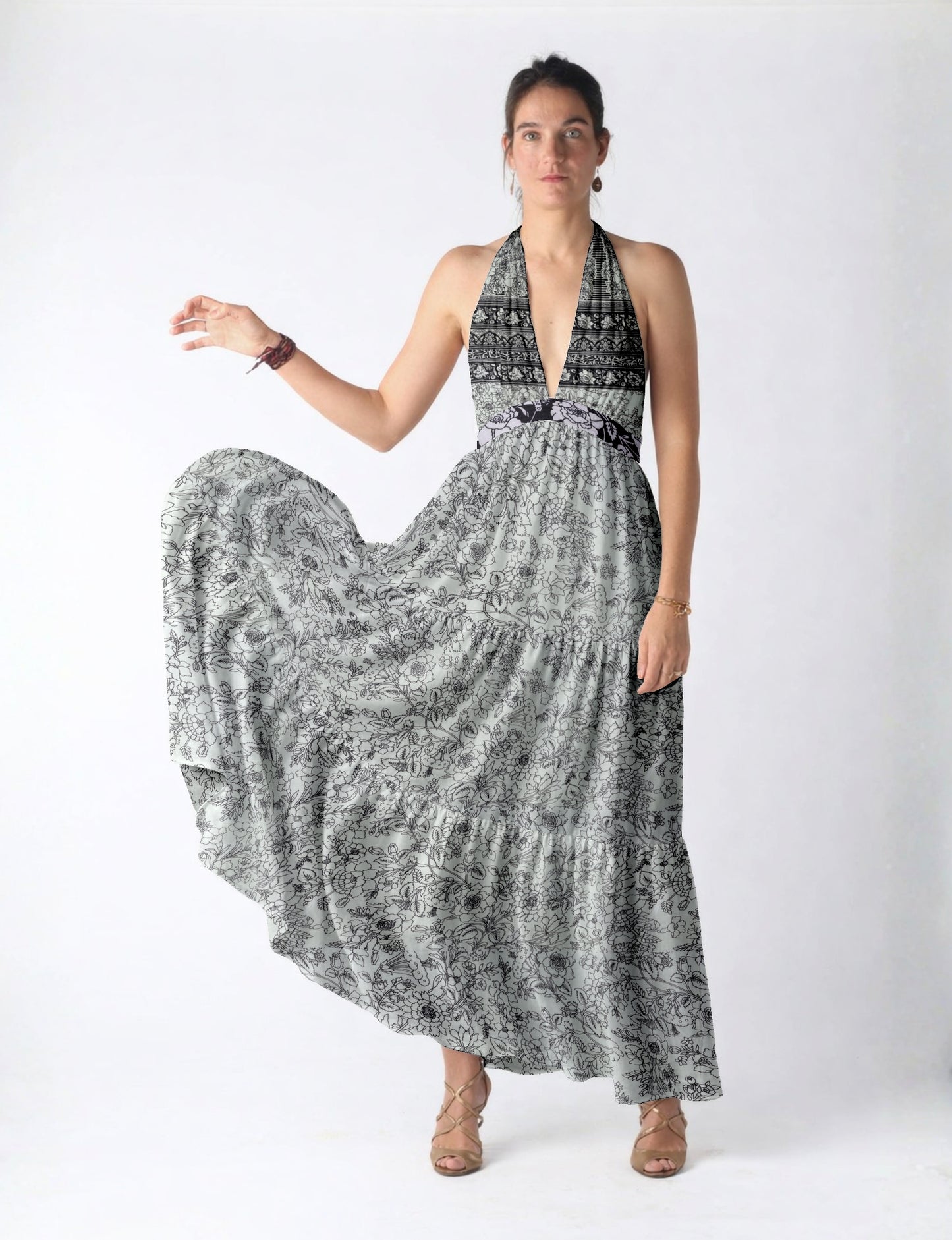 Flowy maxi tiered dress for vacations, brunch, and evening wear