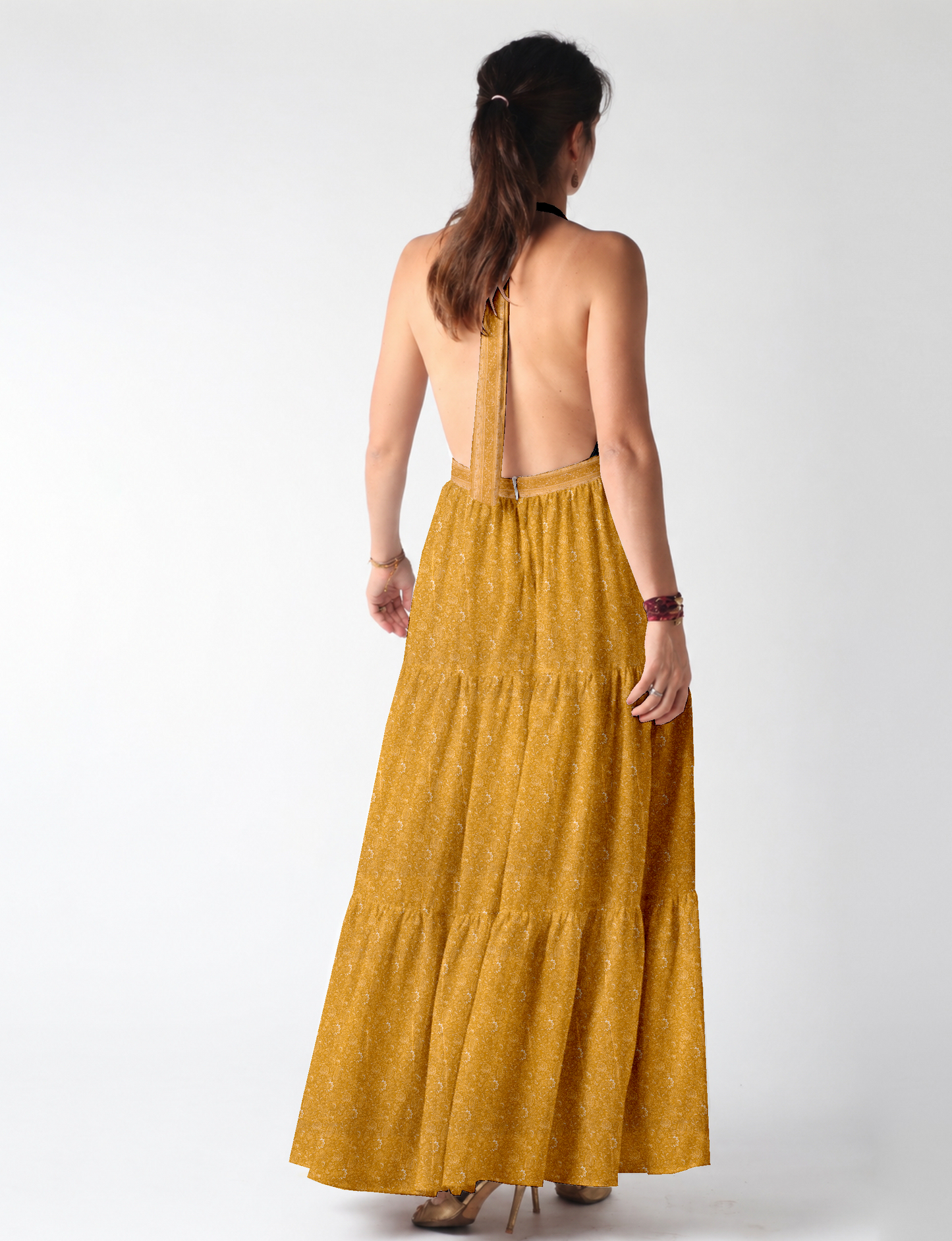 Halter neck maxi dress with tiered layers and elasticated back