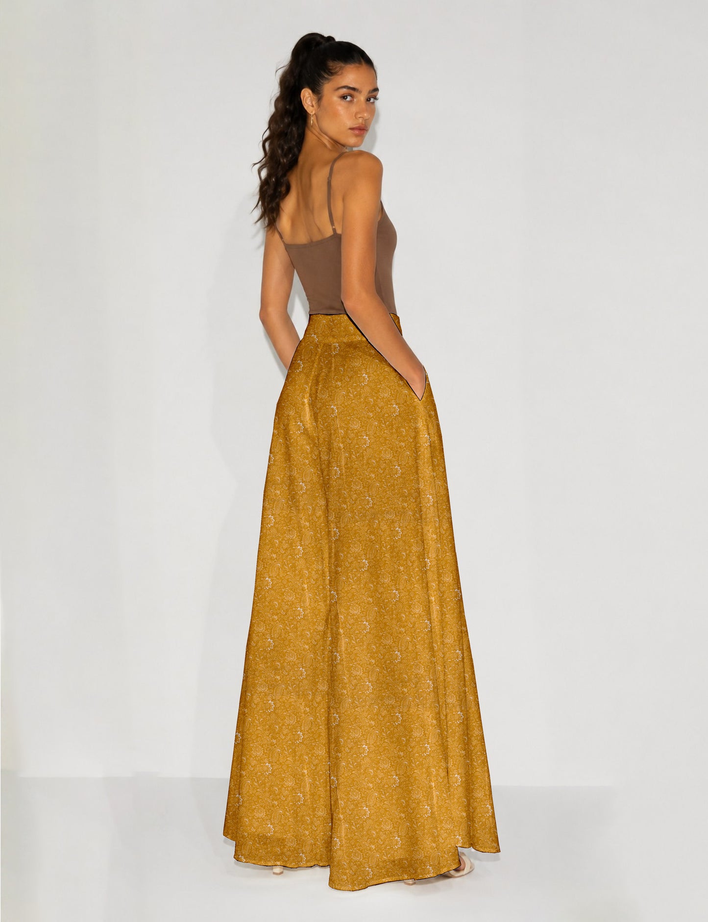 Wide Leg Palazzo Trousers - Yellow Paisley
