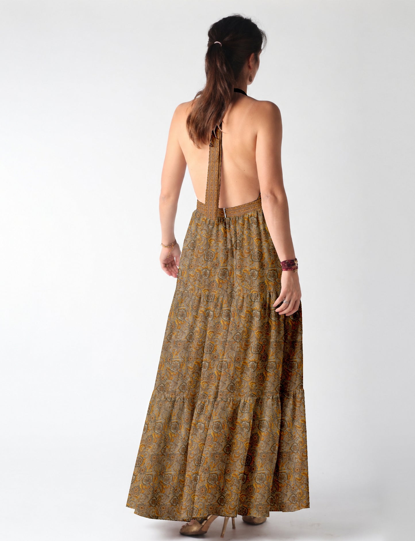Flowy maxi tiered dress for vacations, brunch, and evening wear
