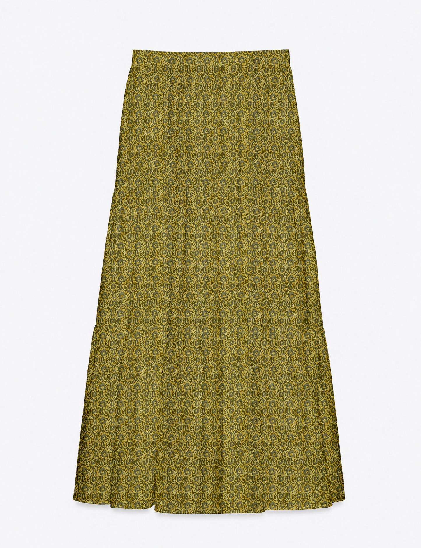 Midi Tiered Skirt - Yellow Abstract