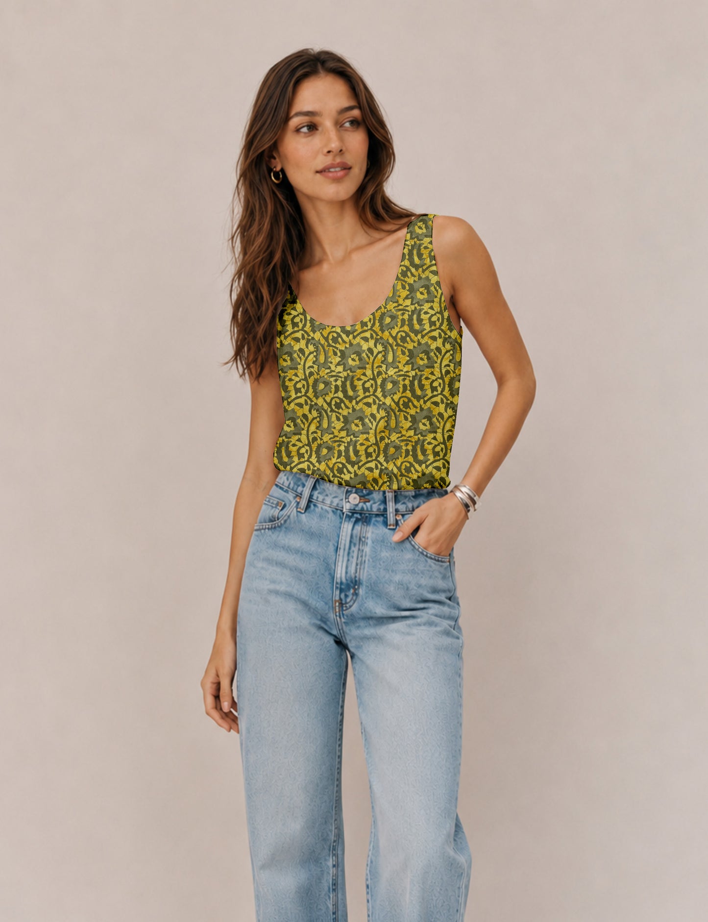 Sleeveless blouse - Yellow Abstract