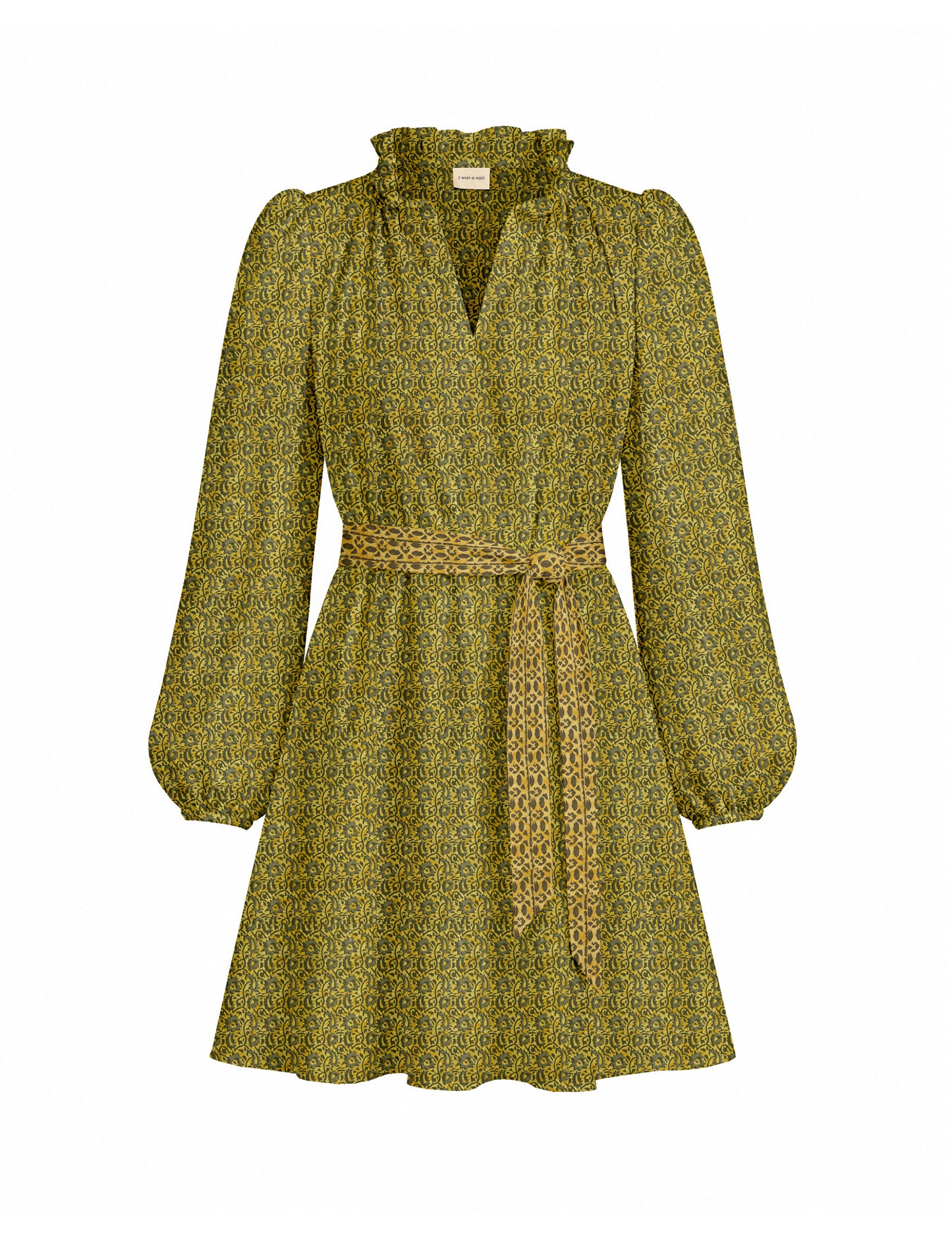 Swing dress with belt - Yellow Abstract