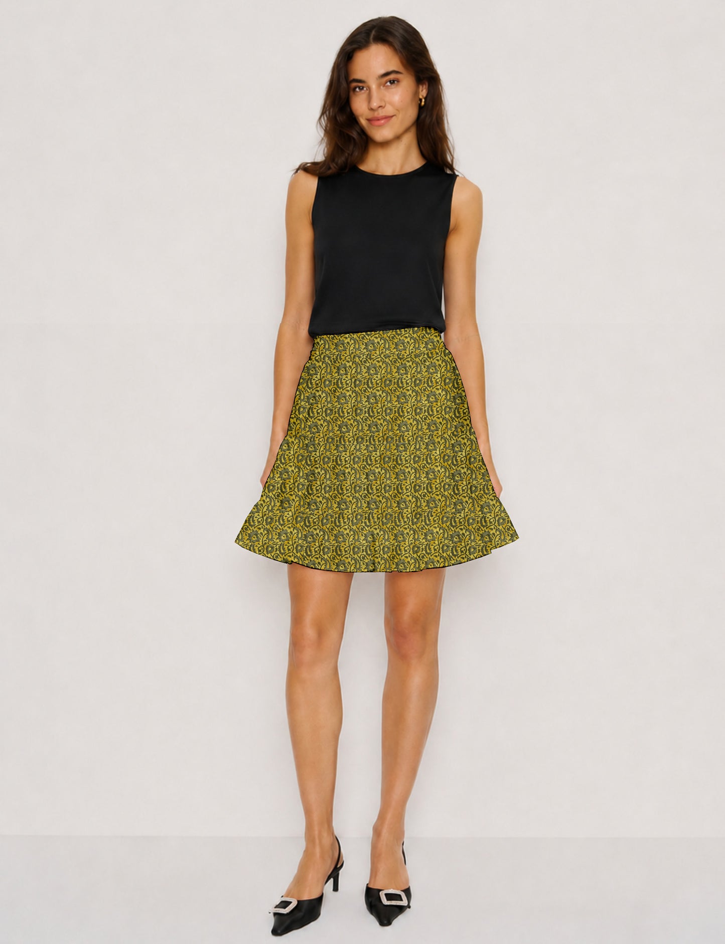 Short tiered skirt - Yellow Abstract