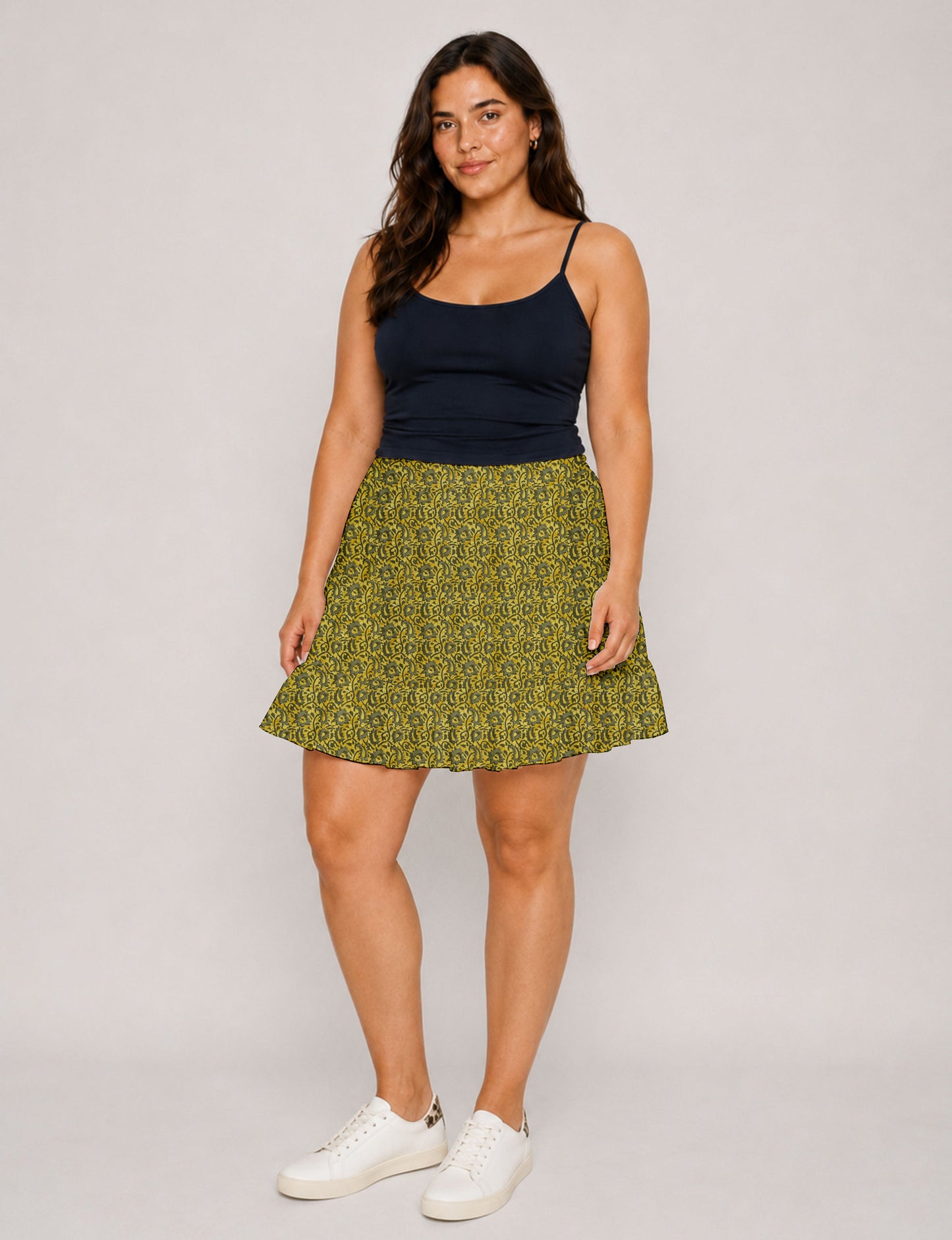 Short tiered skirt - Yellow Abstract