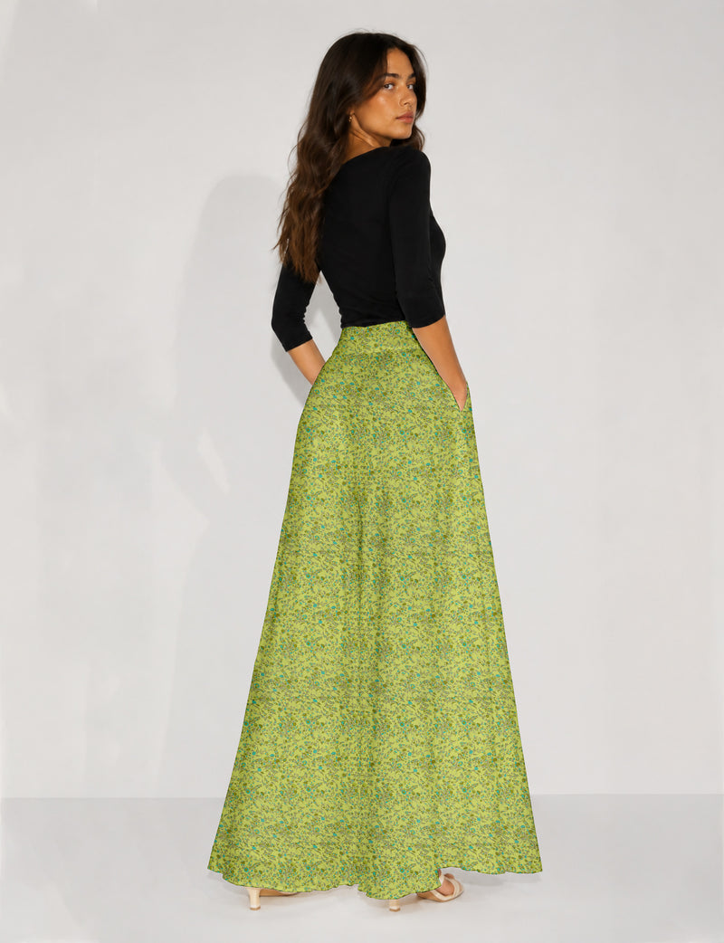 Wide Leg Palazzo Trousers - Yellow Floral