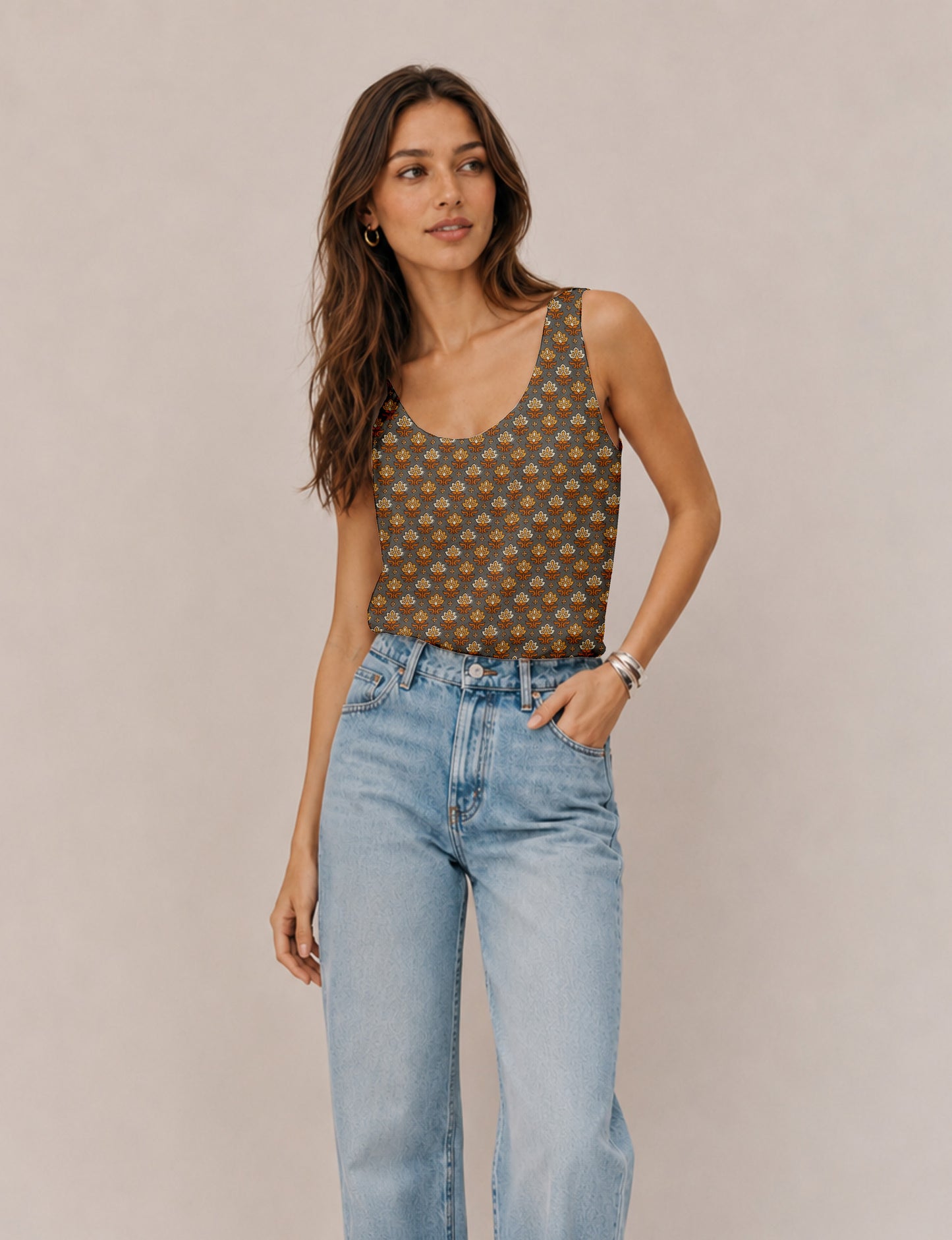 Sleeveless blouse - Yellow Floral