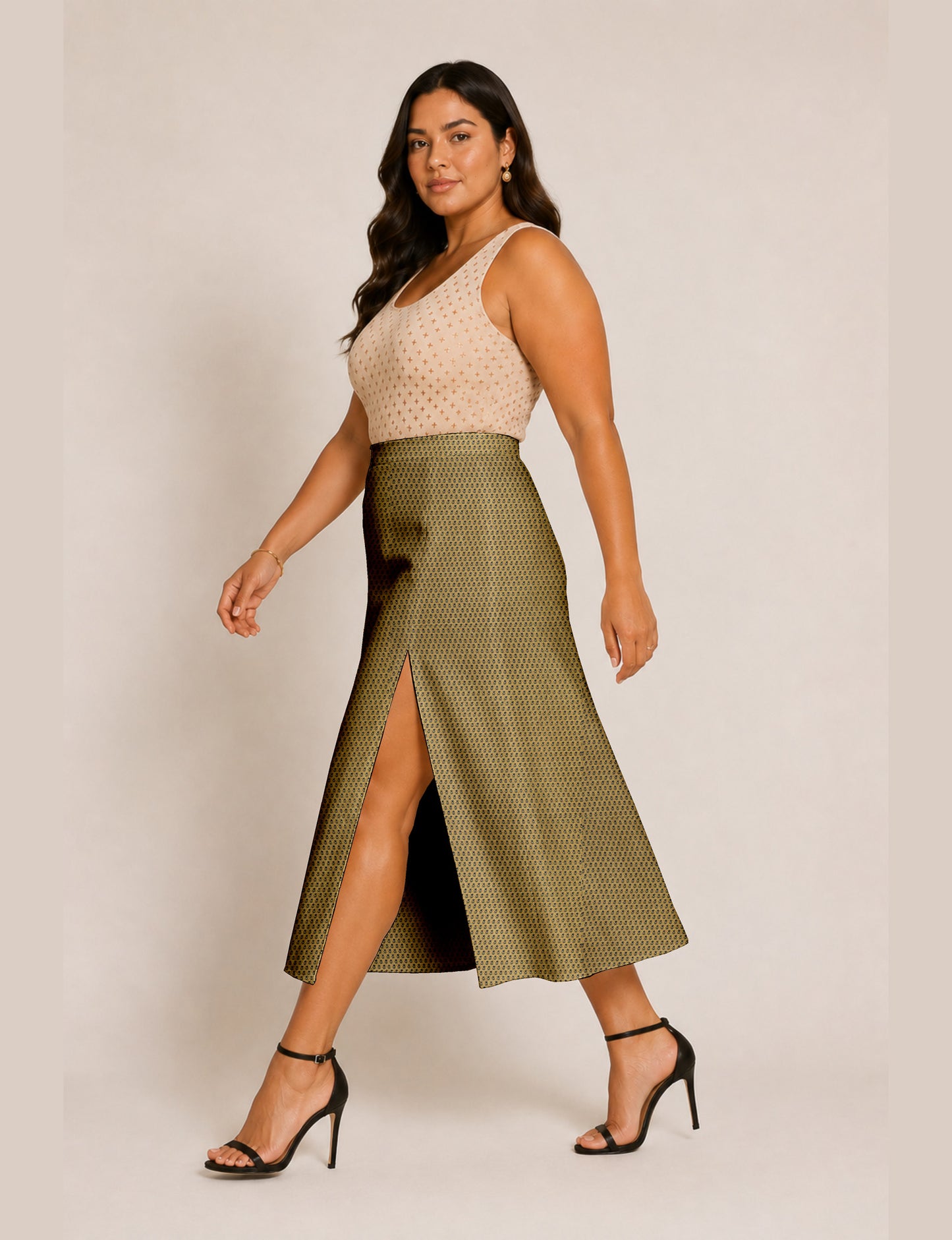A line skirt with slit - Yellow Micro Design