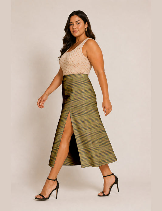 A line skirt with slit - Yellow Micro Design