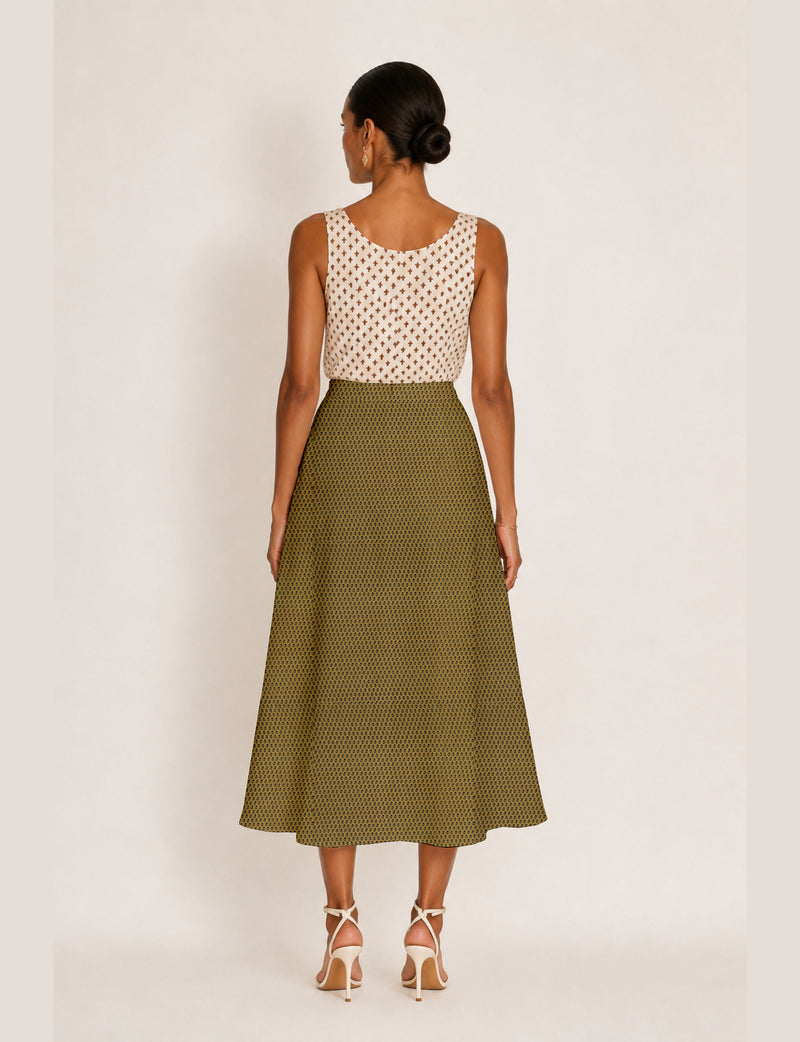 A line skirt with slit - Yellow Micro Design