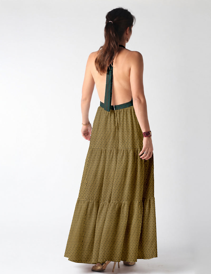 Flowy maxi tiered dress for vacations, brunch, and evening wear