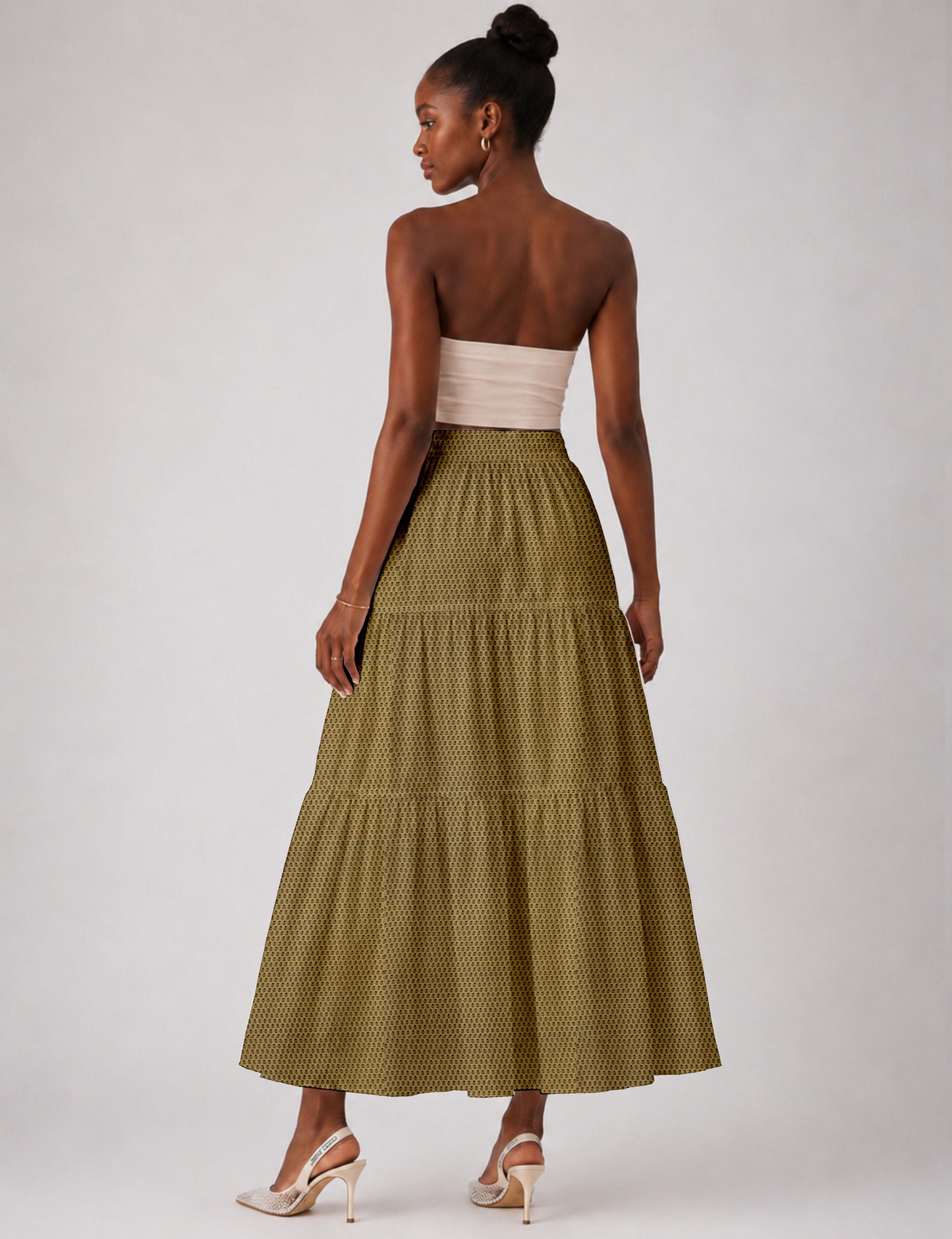 Midi Tiered Skirt - Yellow Micro Design