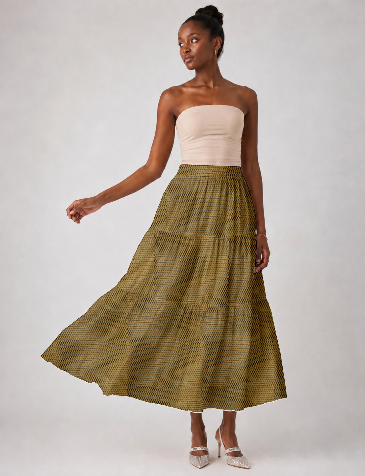 Midi Tiered Skirt - Yellow Micro Design
