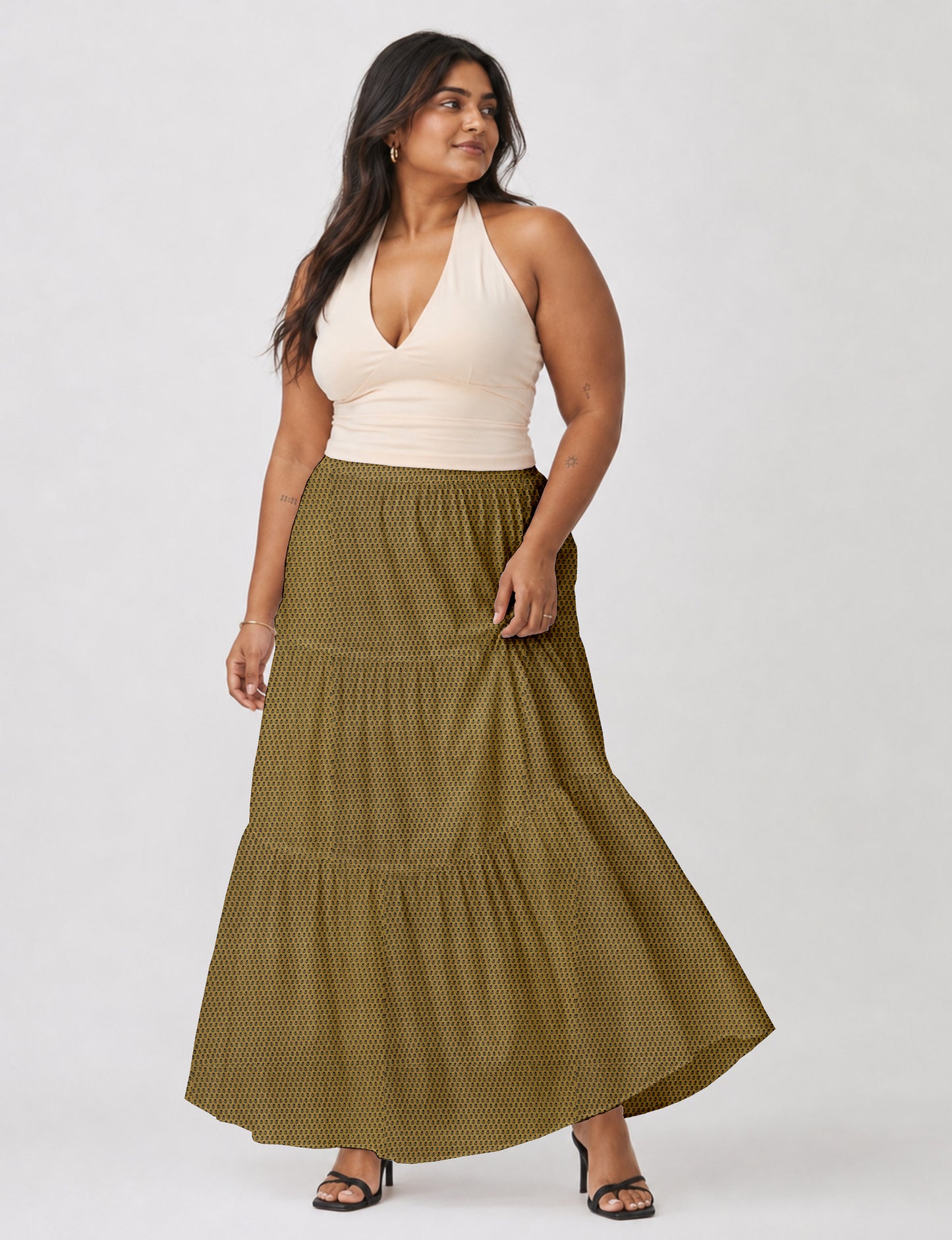 Midi Tiered Skirt - Yellow Micro Design