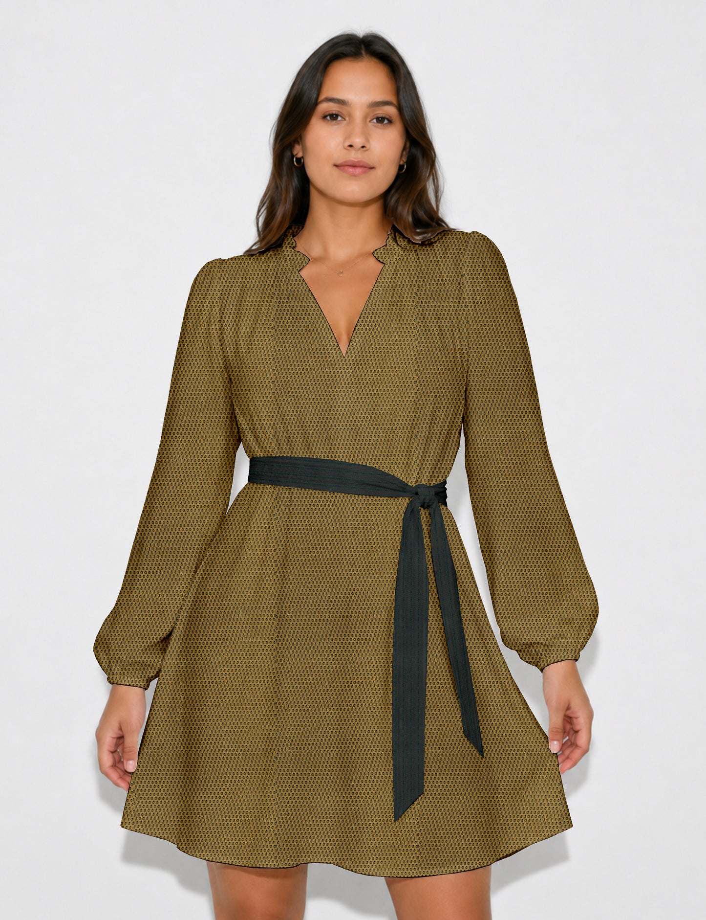 Swing dress with belt - Yellow Micro Design