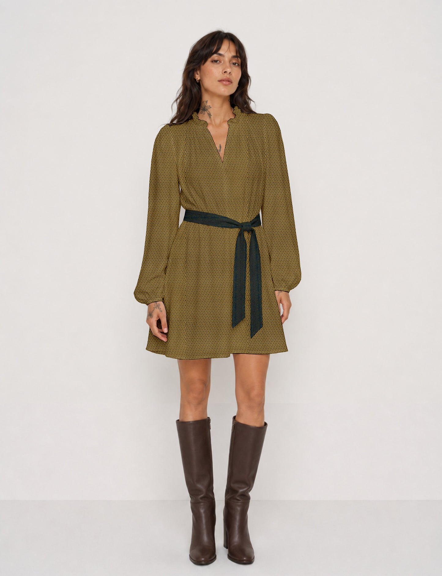 Swing dress with belt - Yellow Micro Design